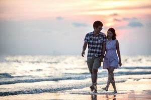 honeymoon walk by the beach