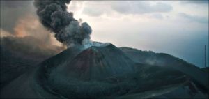 Smoke coming out of the volcano nestled on the Barren Island